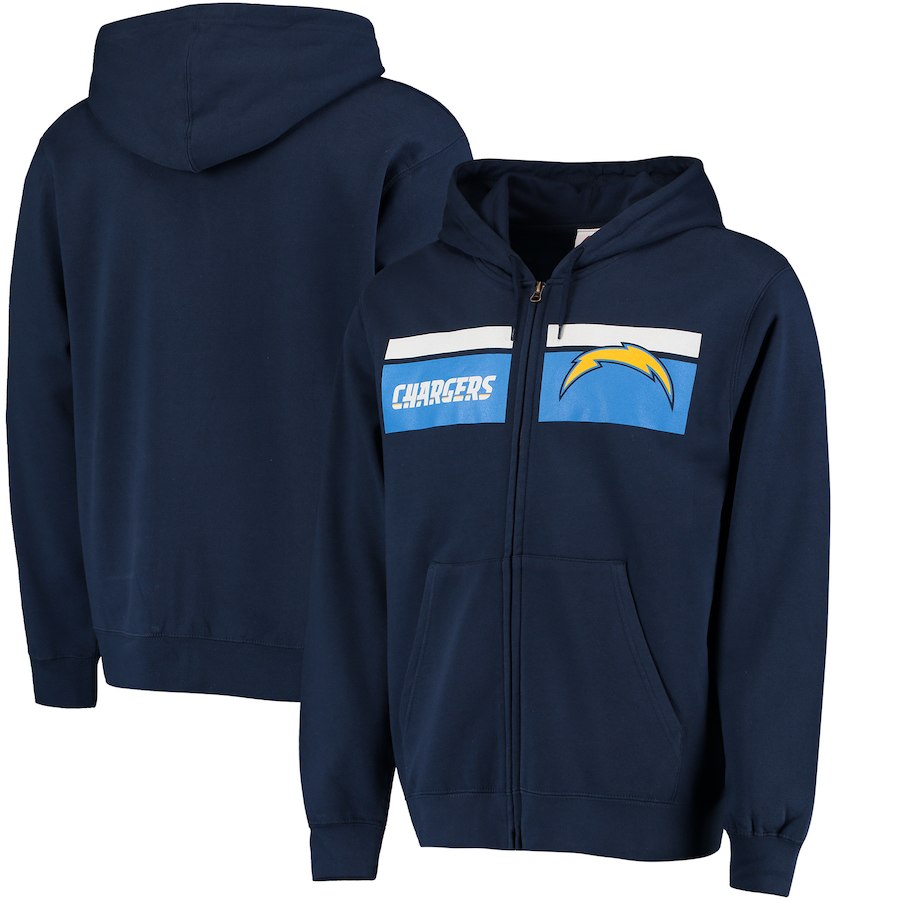Men's Los Angeles Chargers Navy Majestic Touchback Full-Zip Hoodie